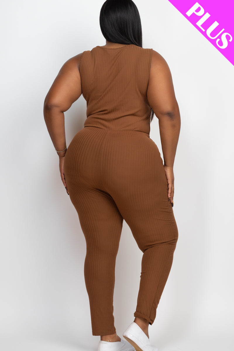 Ribbed Sleeveless Drawstring Waist Jumpsuit