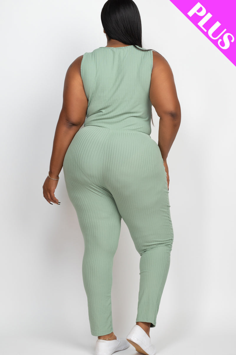 Ribbed Sleeveless Drawstring Waist Jumpsuit