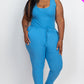 Ribbed Sleeveless Drawstring Waist Jumpsuit