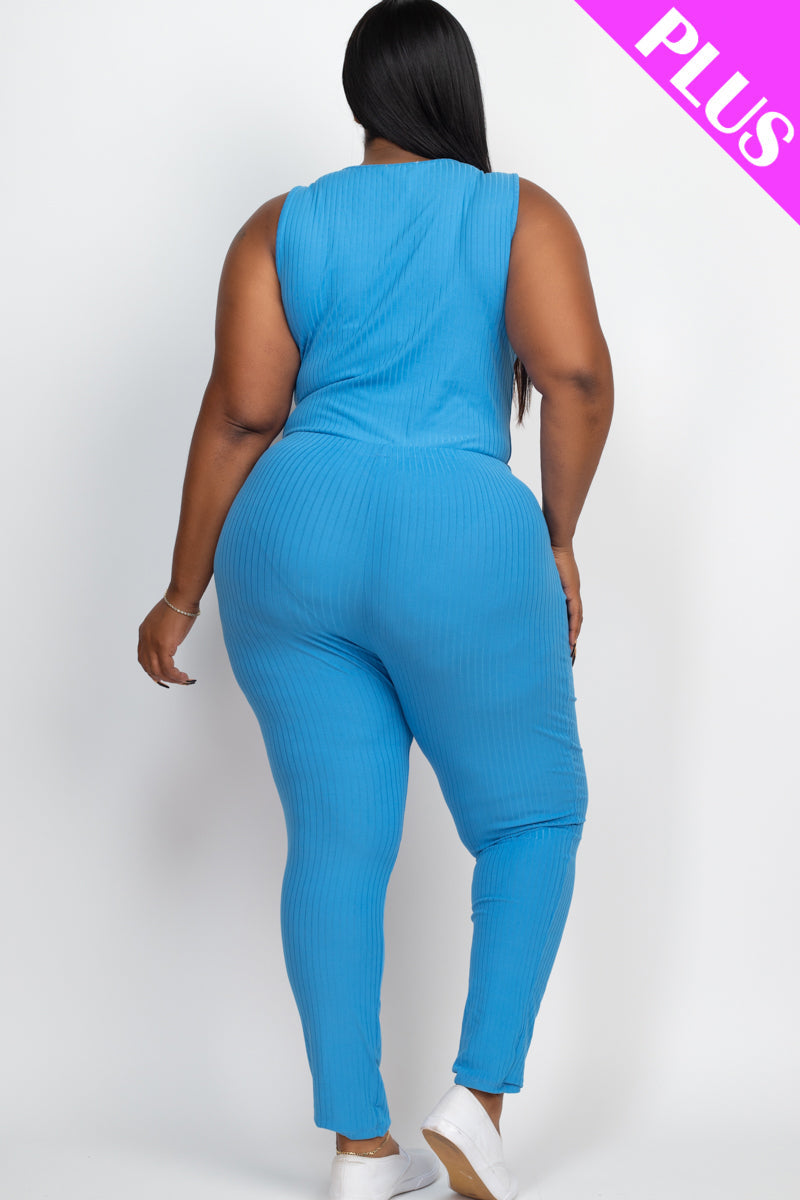 Ribbed Sleeveless Drawstring Waist Jumpsuit