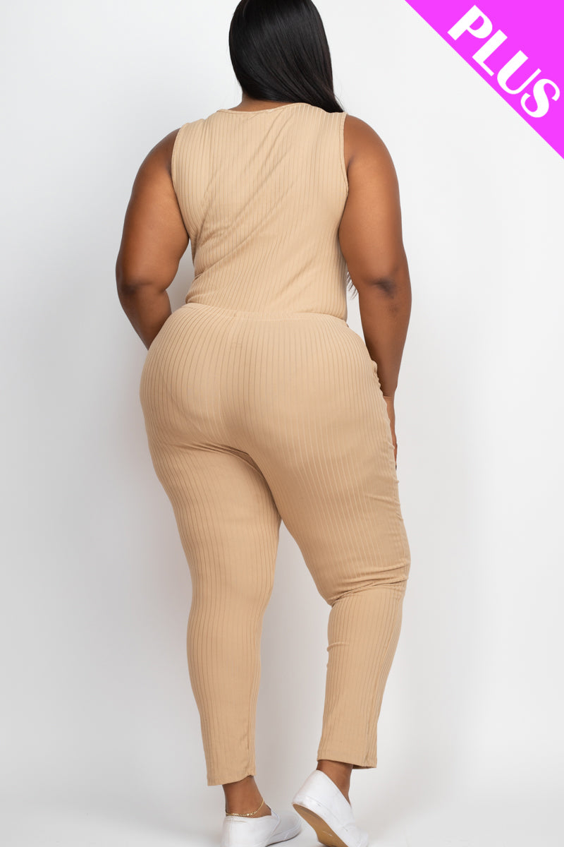 Ribbed Sleeveless Drawstring Waist Jumpsuit