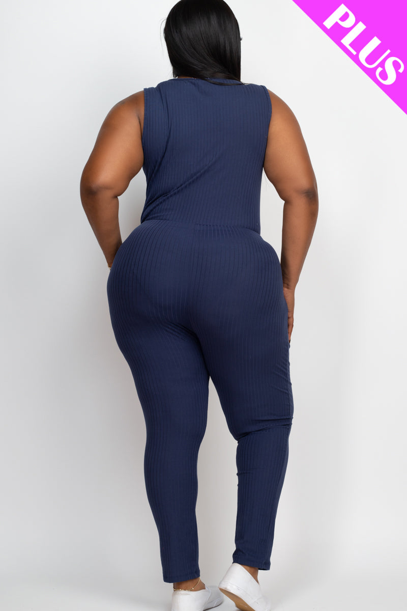 Ribbed Sleeveless Drawstring Waist Jumpsuit