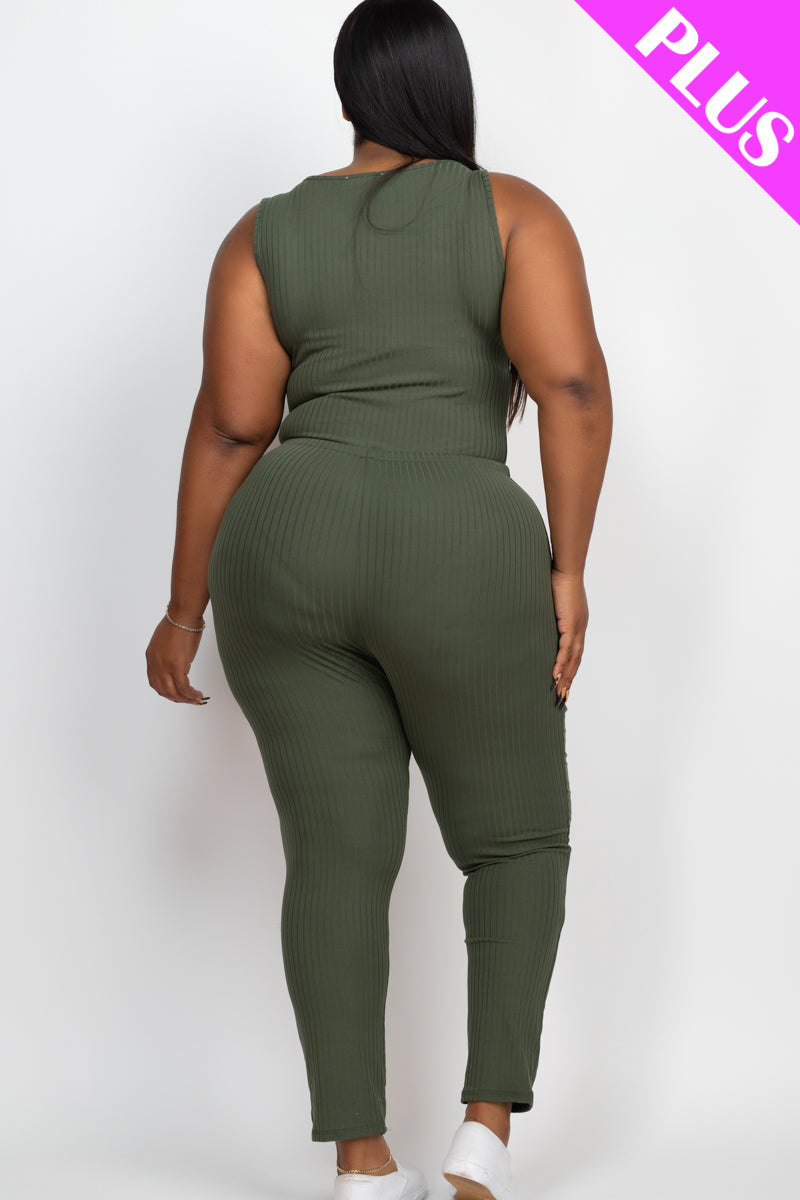 Ribbed Sleeveless Drawstring Waist Jumpsuit