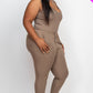 Ribbed Sleeveless Drawstring Waist Jumpsuit
