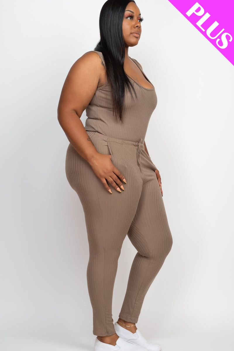 Ribbed Sleeveless Drawstring Waist Jumpsuit