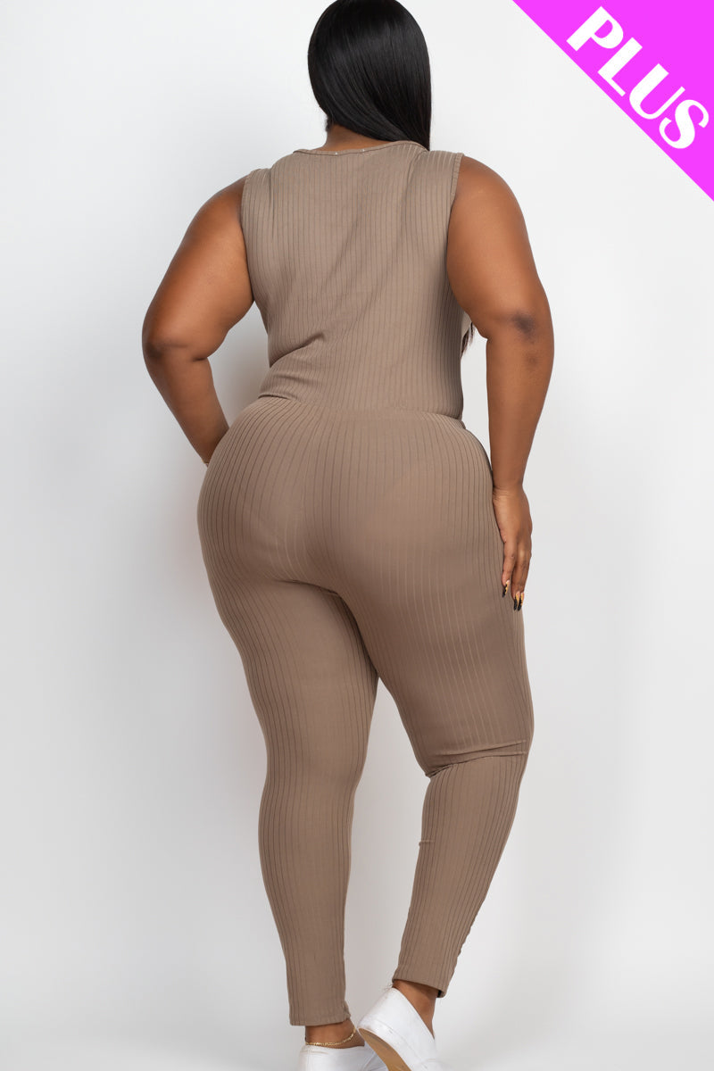 Ribbed Sleeveless Drawstring Waist Jumpsuit