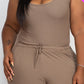 Ribbed Sleeveless Drawstring Waist Jumpsuit