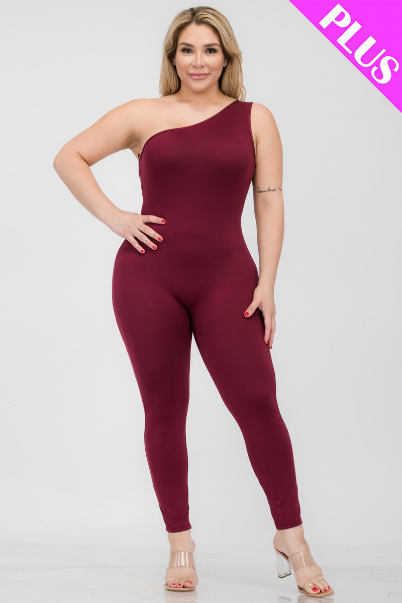 Solid Color One Shoulder Jumpsuit