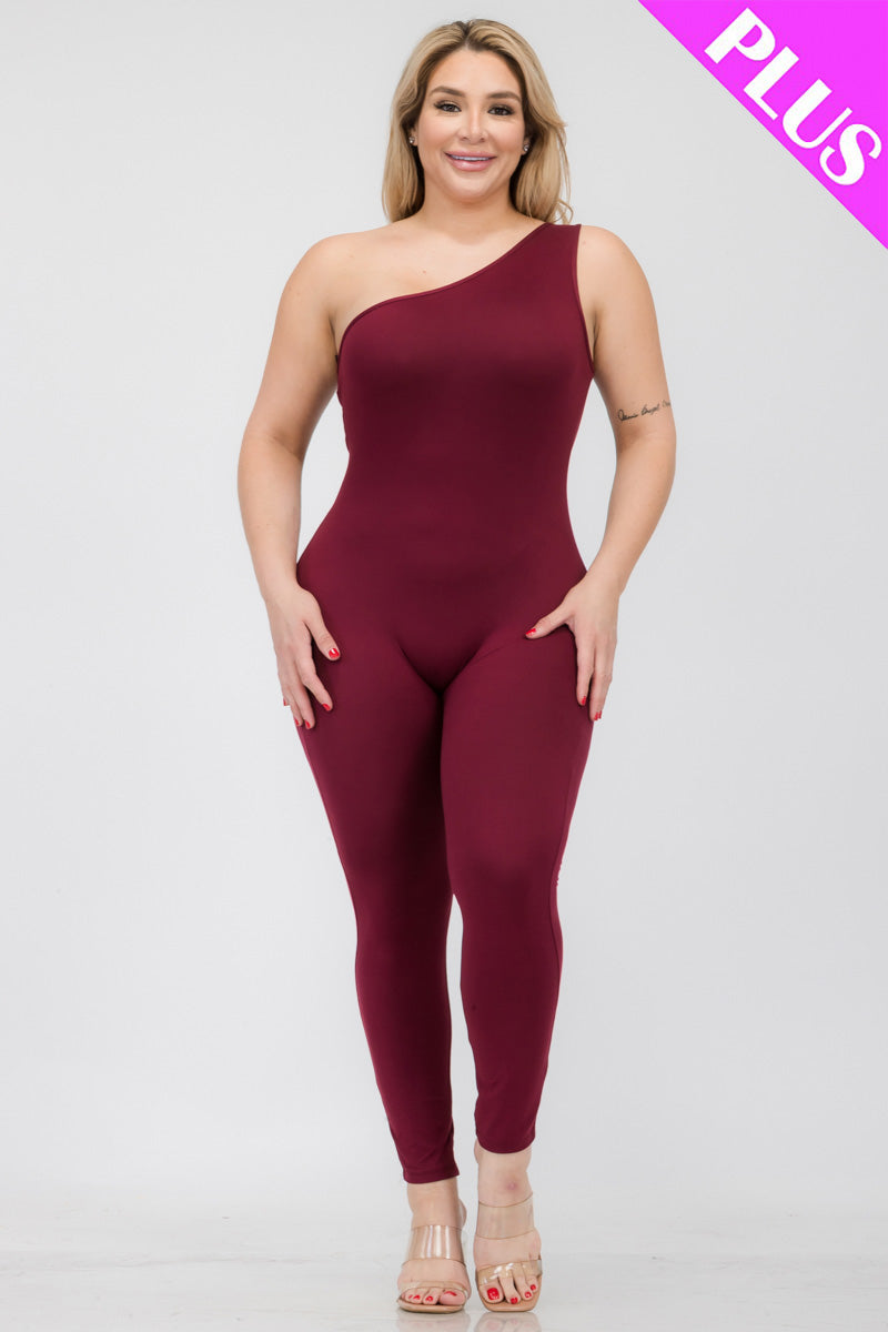 Solid Color One Shoulder Jumpsuit