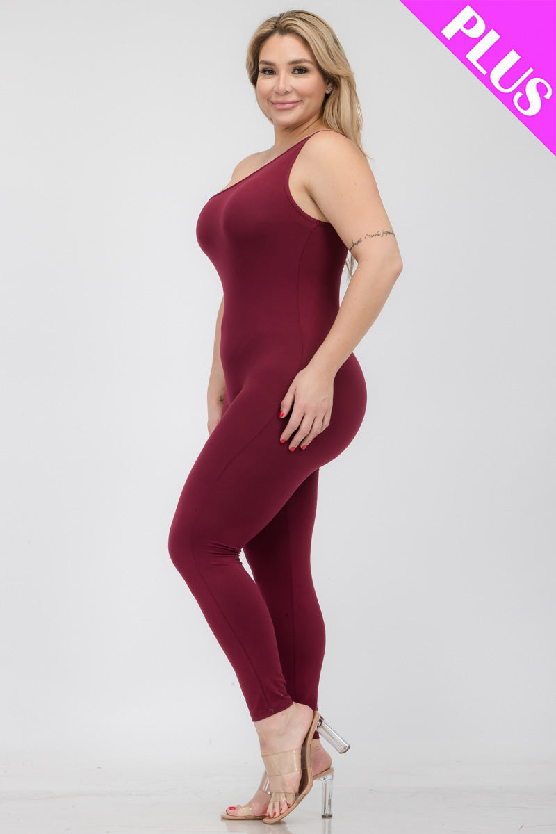 Solid Color One Shoulder Jumpsuit