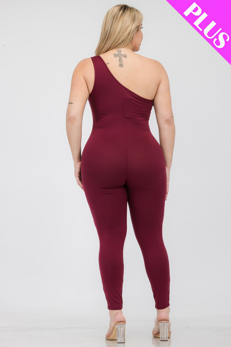Solid Color One Shoulder Jumpsuit