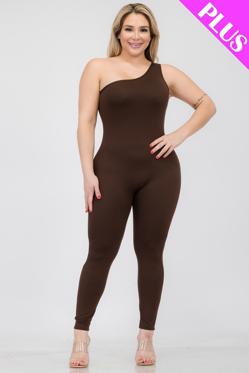 Solid Color One Shoulder Jumpsuit
