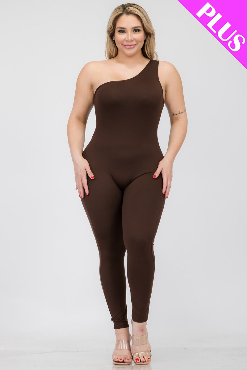 Solid Color One Shoulder Jumpsuit
