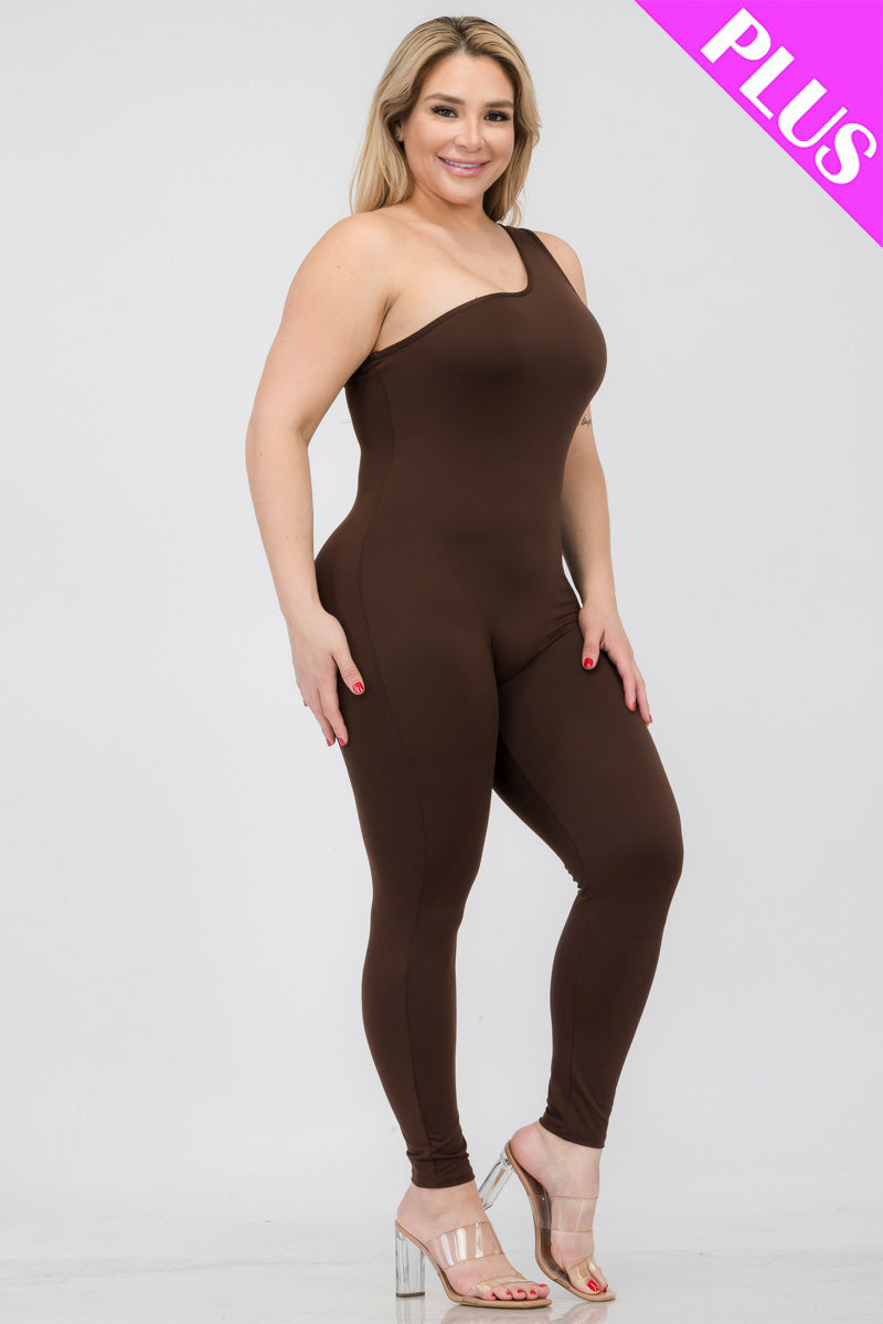 Solid Color One Shoulder Jumpsuit