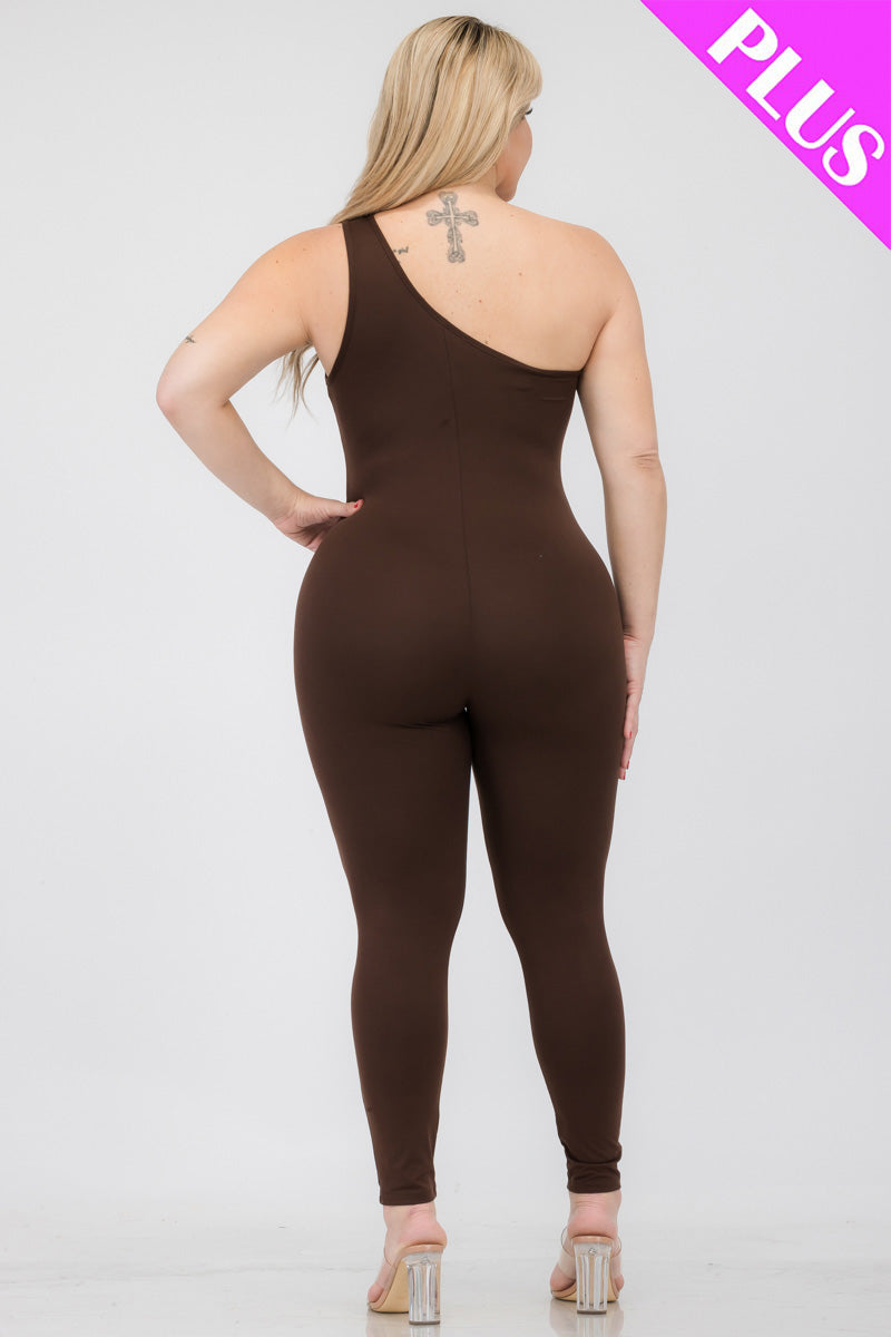 Solid Color One Shoulder Jumpsuit
