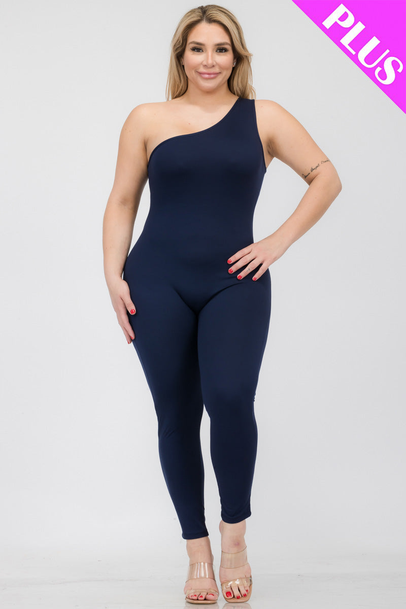 Solid Color One Shoulder Jumpsuit