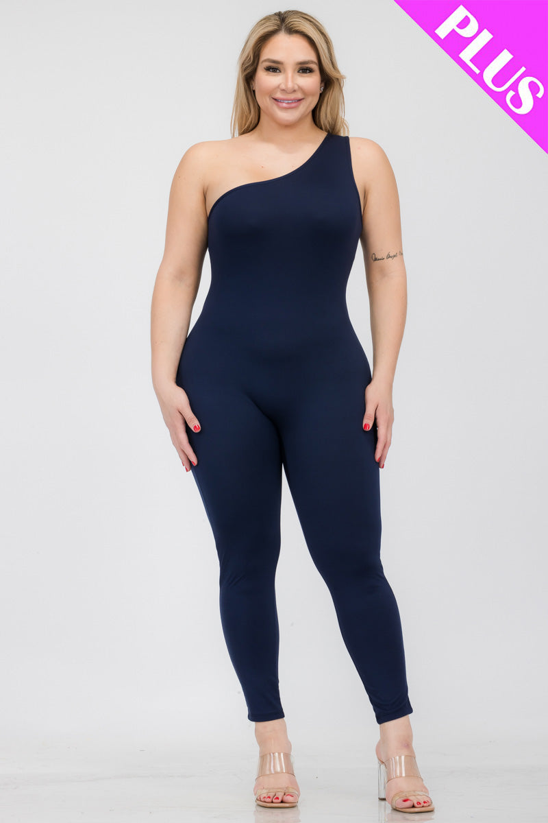 Solid Color One Shoulder Jumpsuit