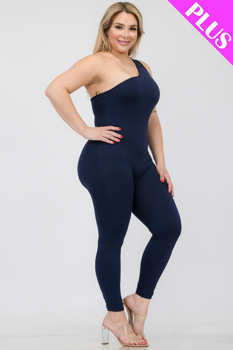 Solid Color One Shoulder Jumpsuit