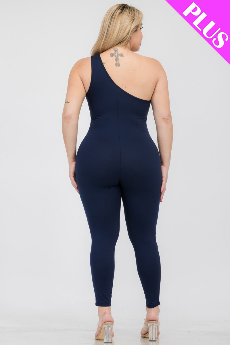Solid Color One Shoulder Jumpsuit