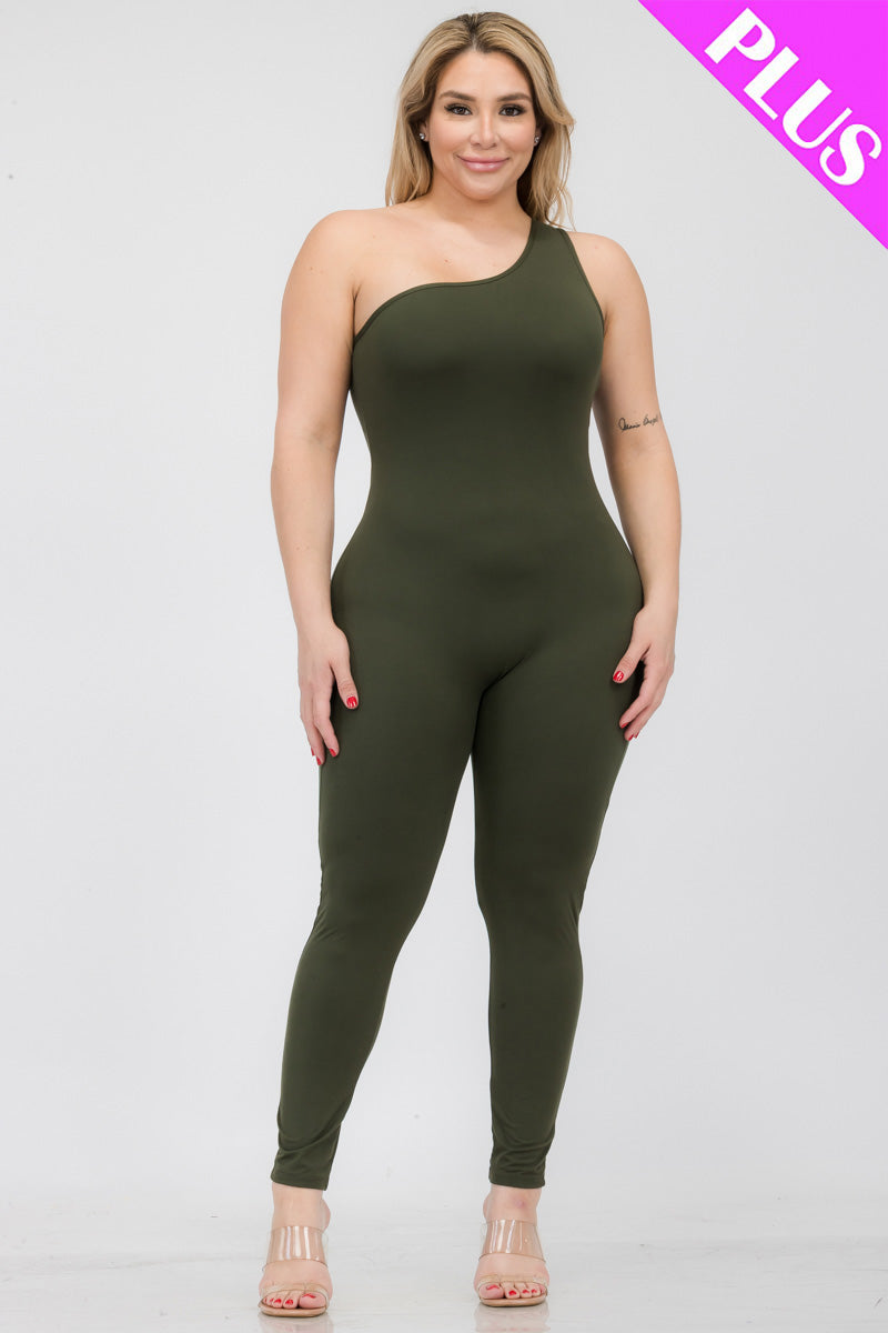 Solid Color One Shoulder Jumpsuit