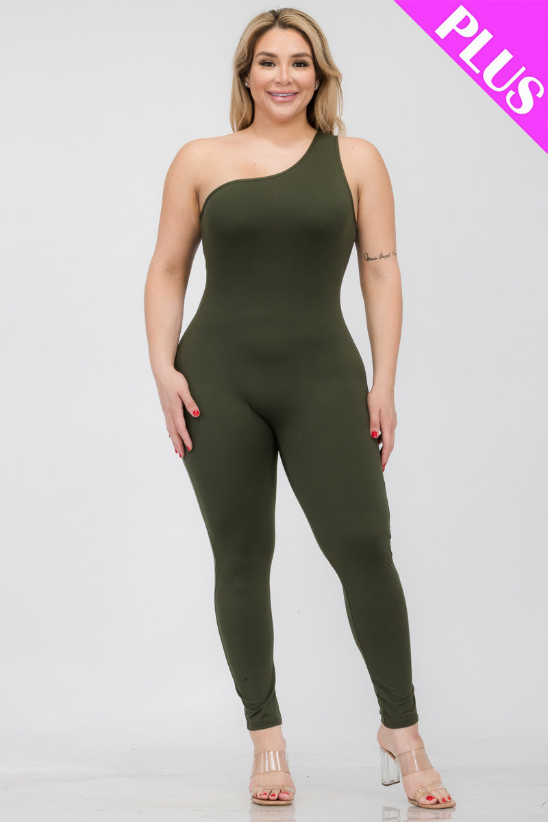 Solid Color One Shoulder Jumpsuit