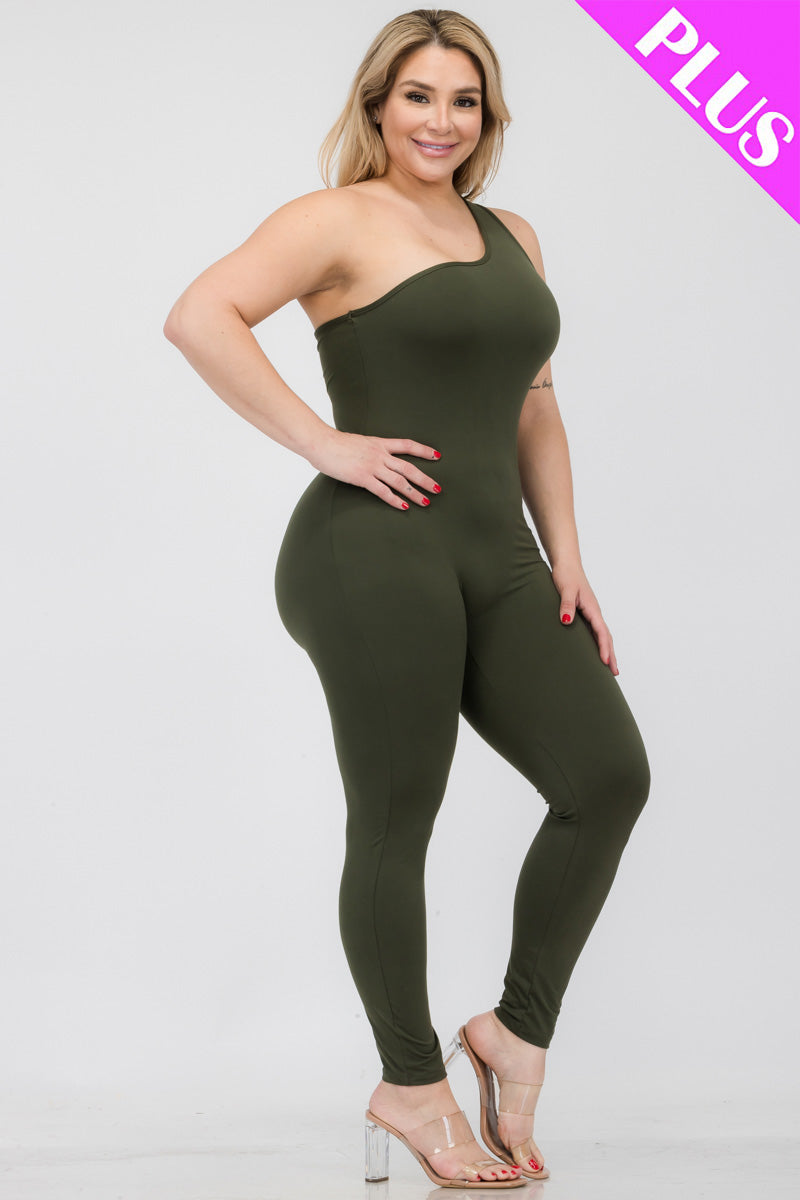 Solid Color One Shoulder Jumpsuit