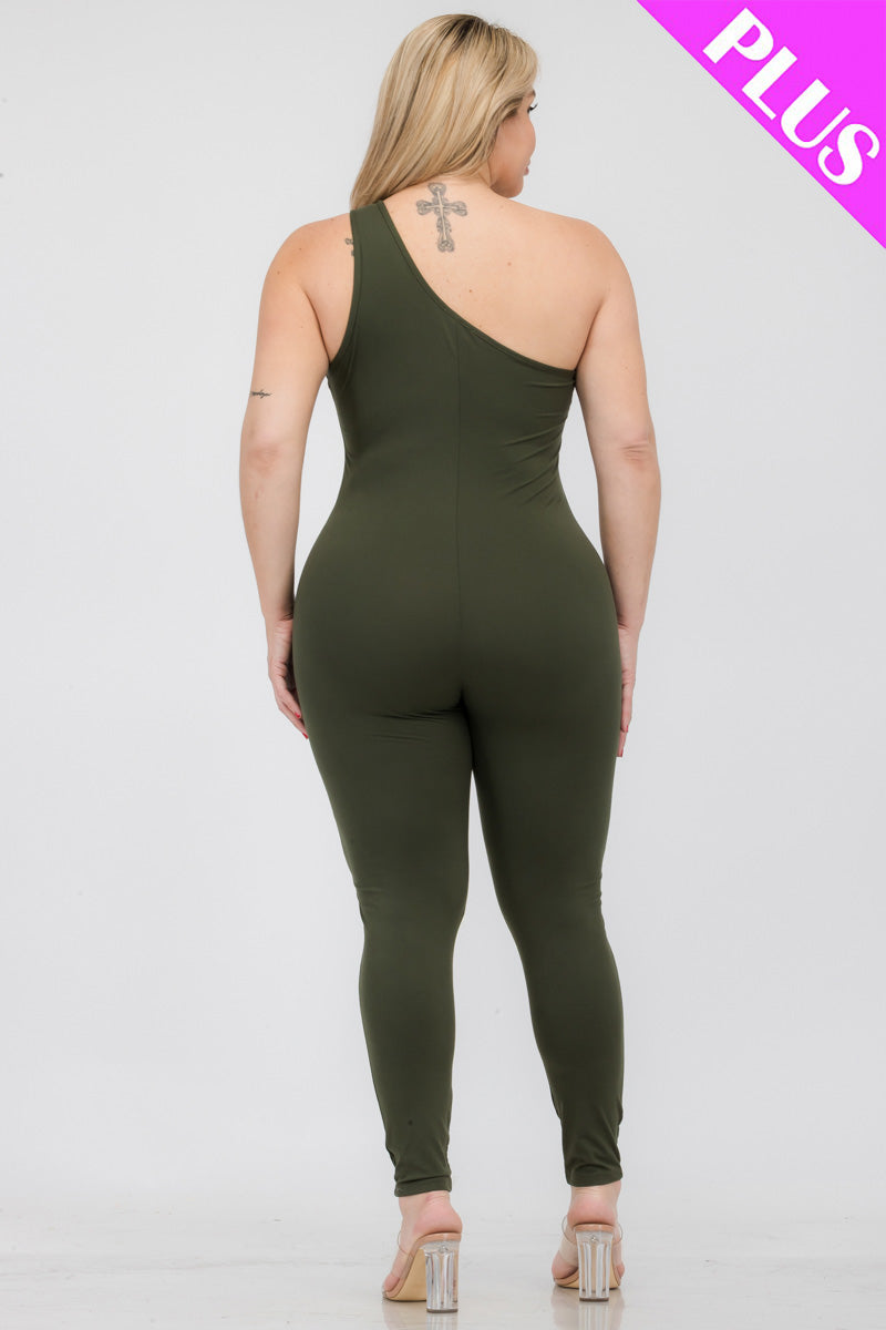 Solid Color One Shoulder Jumpsuit