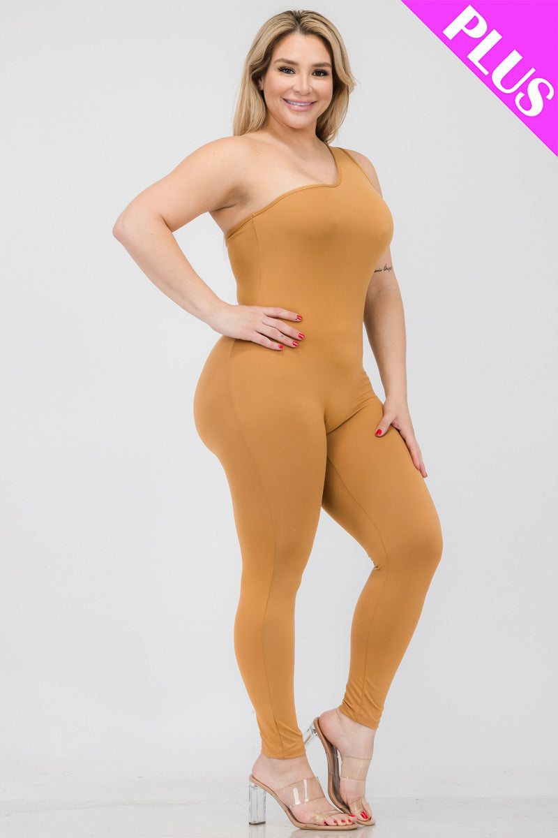 Solid Color One Shoulder Jumpsuit