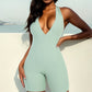 Casual Solid Halter V Neck Ribbed Bodycon Romper