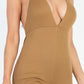 Casual Solid Halter V Neck Ribbed Bodycon Romper