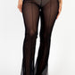 Nylon Mesh Side Slit High Waist Flared Pants
