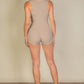 Solid Ribbed Slit Neckline Sleeveless Romper