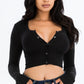 Ribbed Long Sleeve Snap Button Down Crop Top