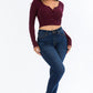Ribbed Long Sleeve Snap Button Down Crop Top