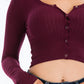 Ribbed Long Sleeve Snap Button Down Crop Top