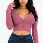 Ribbed Long Sleeve Snap Button Down Crop Top