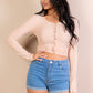 Ribbed Long Sleeve Snap Button Down Crop Top