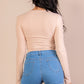 Ribbed Long Sleeve Snap Button Down Crop Top