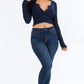 Ribbed Long Sleeve Snap Button Down Crop Top
