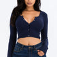 Ribbed Long Sleeve Snap Button Down Crop Top