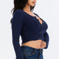 Ribbed Long Sleeve Snap Button Down Crop Top
