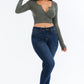 Ribbed Long Sleeve Snap Button Down Crop Top