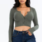 Ribbed Long Sleeve Snap Button Down Crop Top