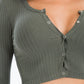 Ribbed Long Sleeve Snap Button Down Crop Top