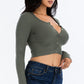 Ribbed Long Sleeve Snap Button Down Crop Top
