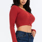 Ribbed Long Sleeve Snap Button Down Crop Top