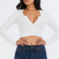 Ribbed Long Sleeve Snap Button Down Crop Top
