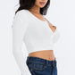 Ribbed Long Sleeve Snap Button Down Crop Top