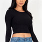 Long Sleeve Round Neck Basic Crop Top