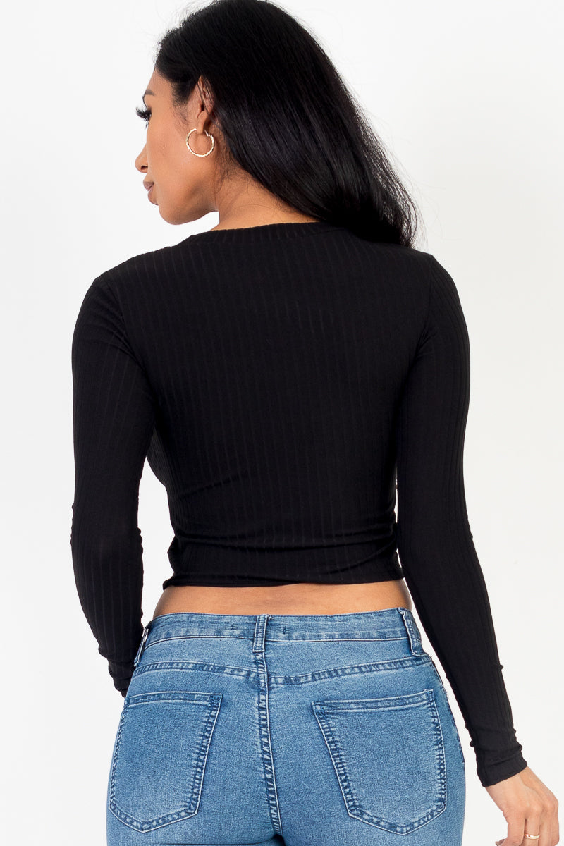 Long Sleeve Round Neck Basic Crop Top